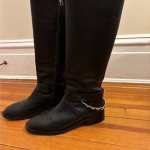 Black Chain-Detail Knee-High Boots